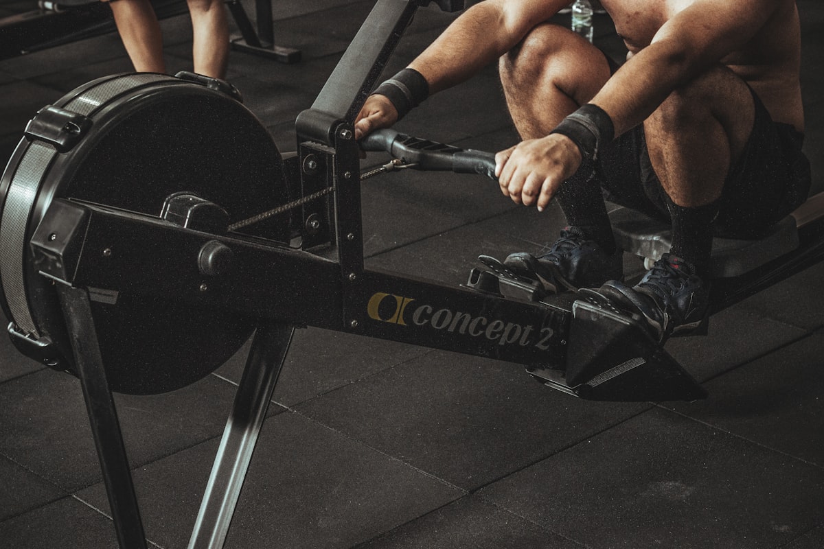 Gym floor with barbells and chalk